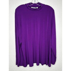 Susan Graver Shirt Womens 2X Purple Mock Neck Liquid Knit Stretch Pullover Top